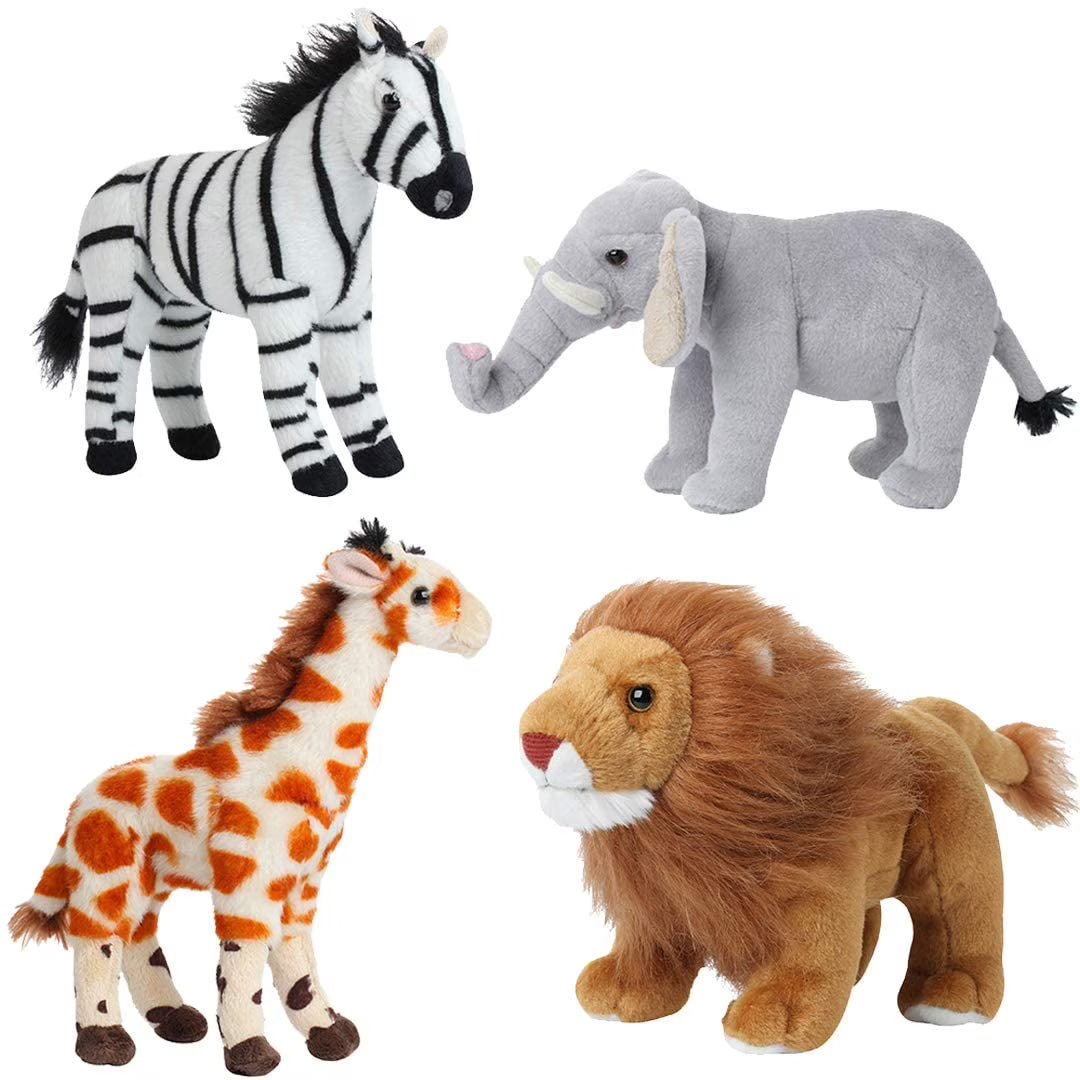 Four plush toys: zebra, elephant, giraffe, and lion, Galway